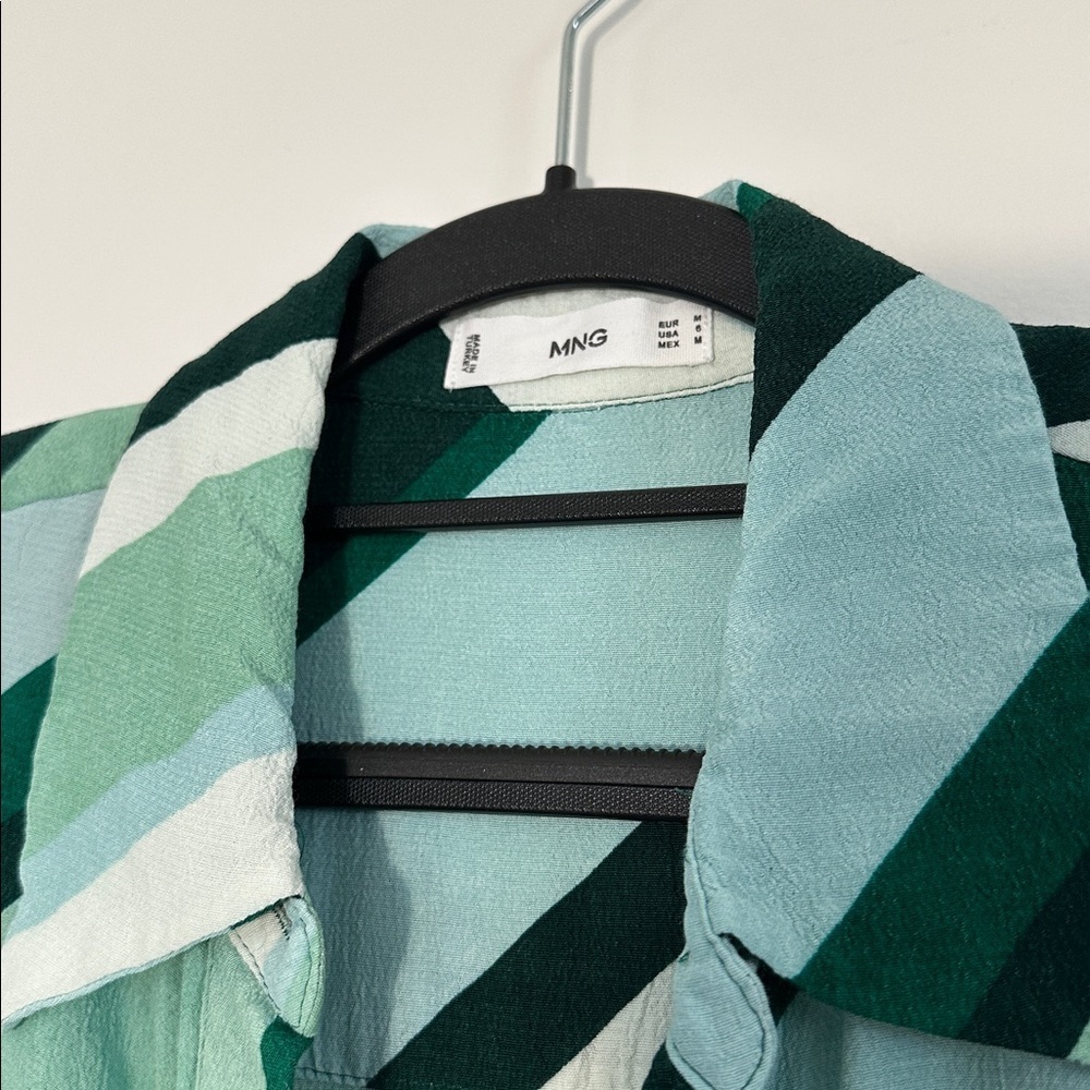 MNG Green Striped Wrap Dress Midi Satin Look Spring Summer Minimalist Women’s M - Picture 5 of 9